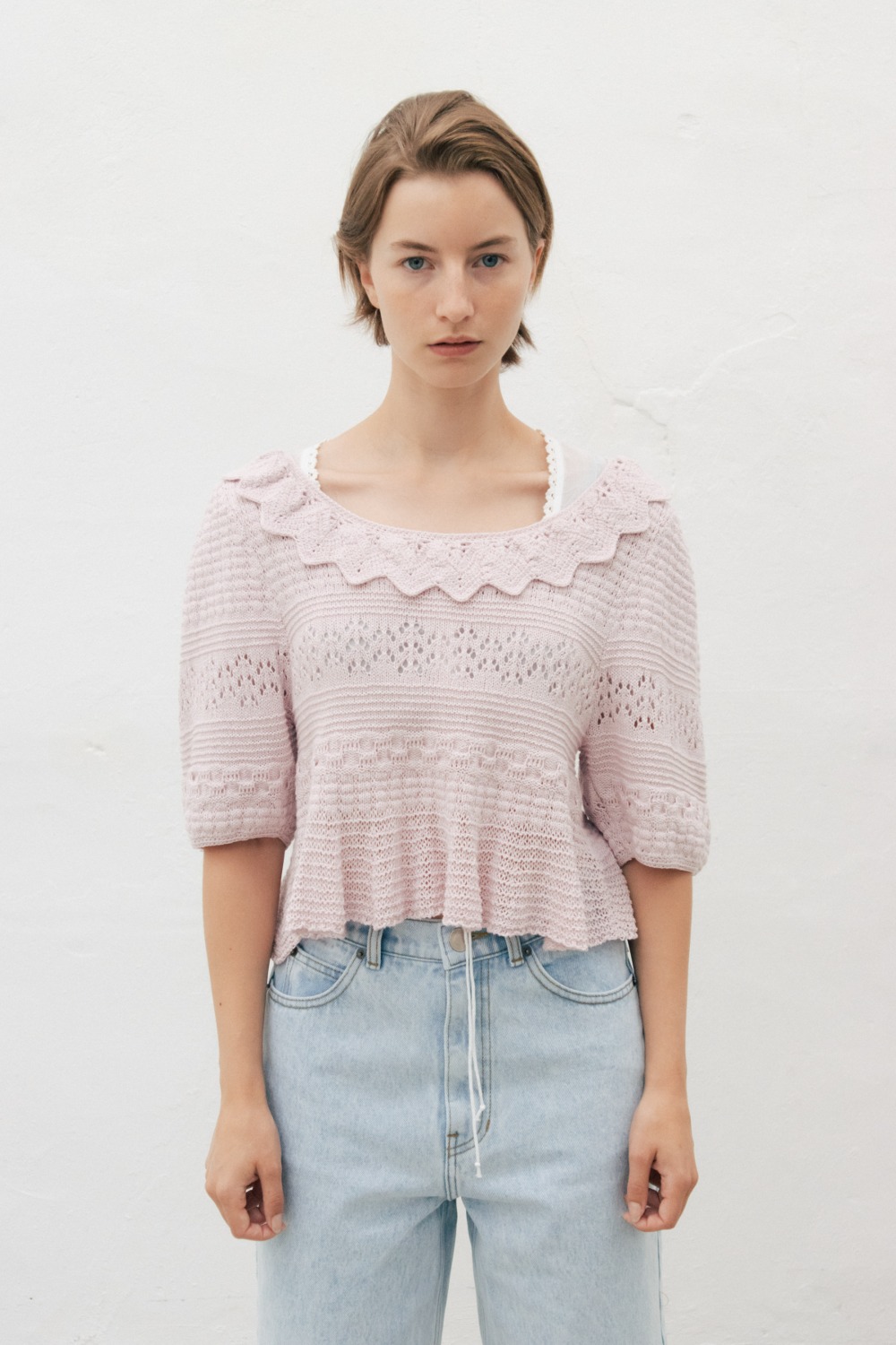 Via Helena frill knit top (Light pink)